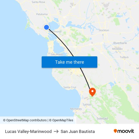 Lucas Valley-Marinwood to San Juan Bautista map