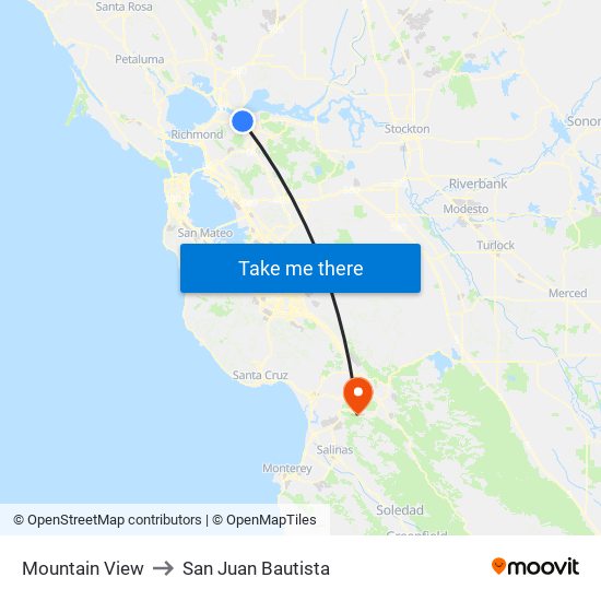 Mountain View to San Juan Bautista map