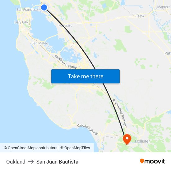 Oakland to San Juan Bautista map
