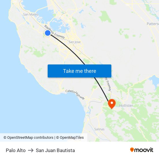 Palo Alto to San Juan Bautista map