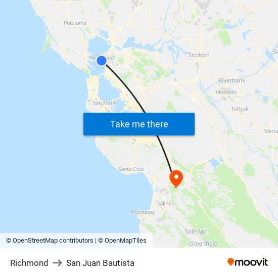 Richmond to San Juan Bautista map