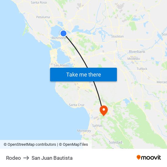 Rodeo to San Juan Bautista map