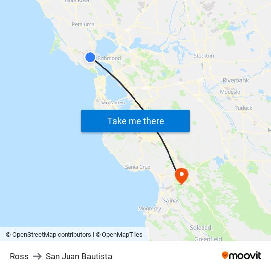 Ross to San Juan Bautista map