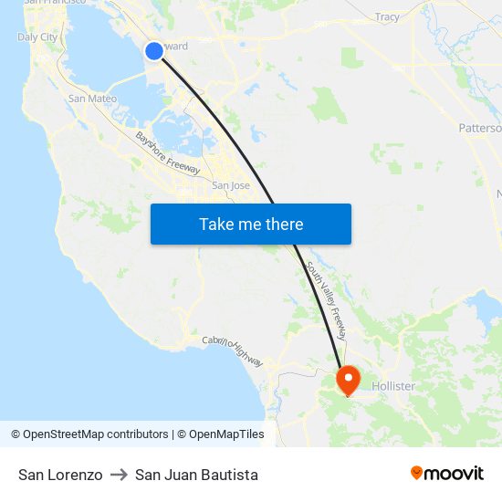 San Lorenzo to San Juan Bautista map