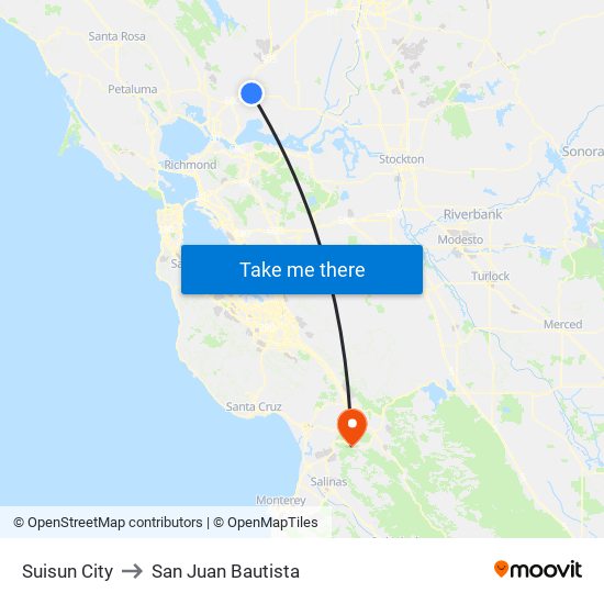 Suisun City to San Juan Bautista map