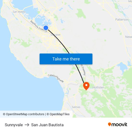 Sunnyvale to San Juan Bautista map