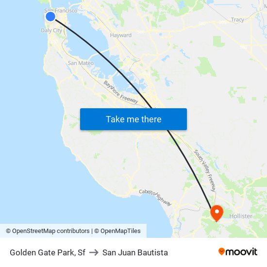 Golden Gate Park, Sf to San Juan Bautista map