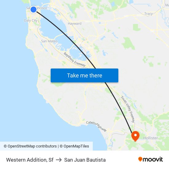 Western Addition, Sf to San Juan Bautista map