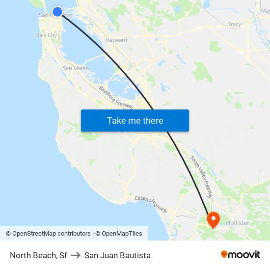 North Beach, Sf to San Juan Bautista map