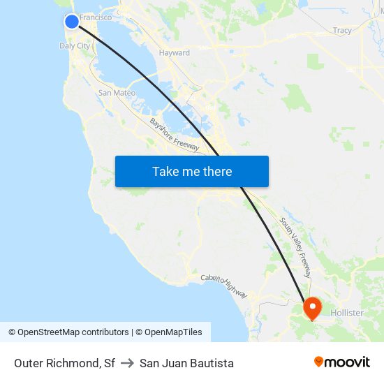 Outer Richmond, Sf to San Juan Bautista map