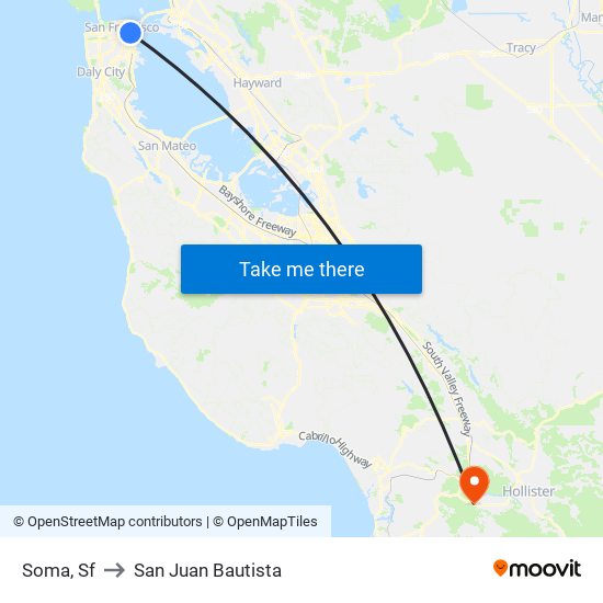 Soma, Sf to San Juan Bautista map