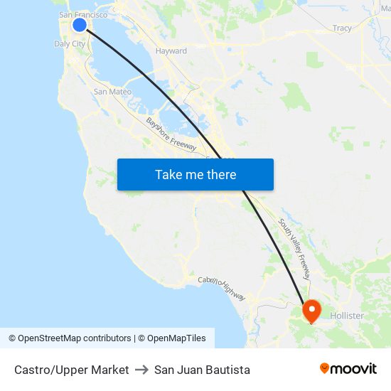 Castro/Upper Market to San Juan Bautista map