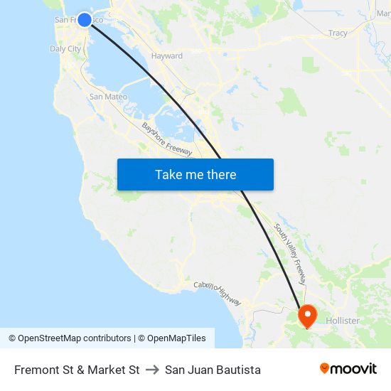 Fremont St & Market St to San Juan Bautista map