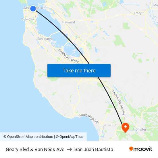 Geary Blvd & Van Ness Ave to San Juan Bautista map