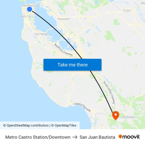 Metro Castro Station/Downtown to San Juan Bautista map