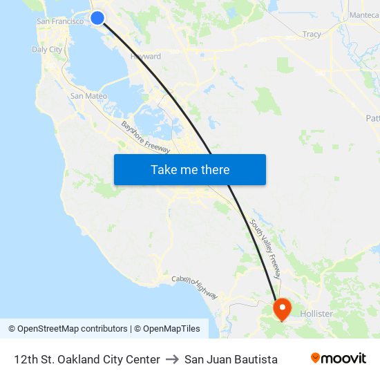 12th St. Oakland City Center to San Juan Bautista map