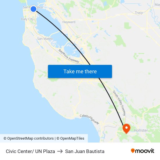 Civic Center/ UN Plaza to San Juan Bautista map