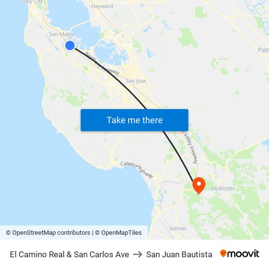 El Camino Real & San Carlos Ave to San Juan Bautista map