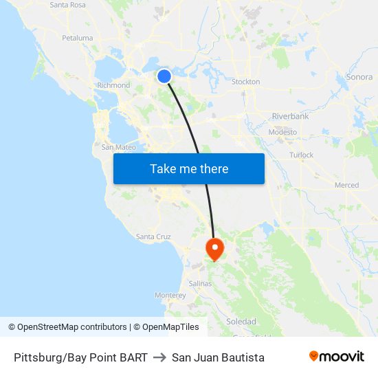 Pittsburg/Bay Point BART to San Juan Bautista map