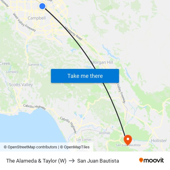 The Alameda & Taylor (W) to San Juan Bautista map