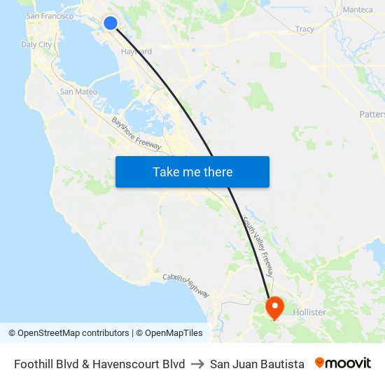 Foothill Blvd & Havenscourt Blvd to San Juan Bautista map