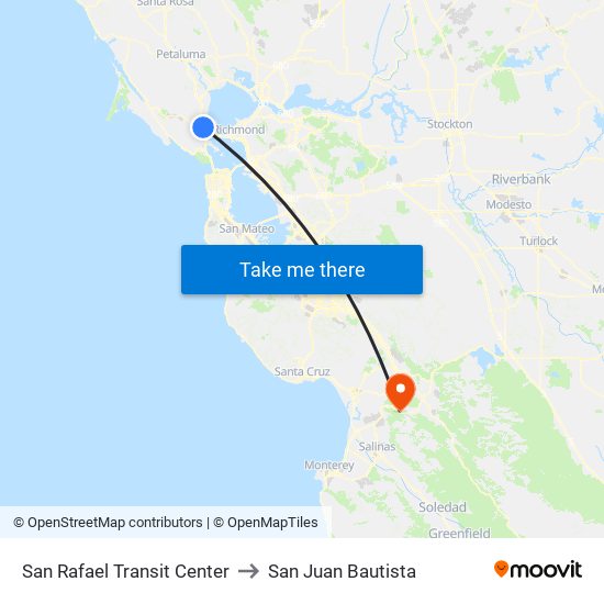 San Rafael Transit Center to San Juan Bautista map