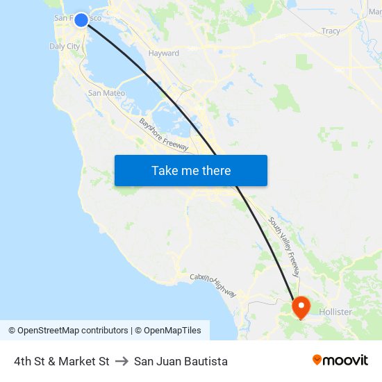 4th St & Market St to San Juan Bautista map