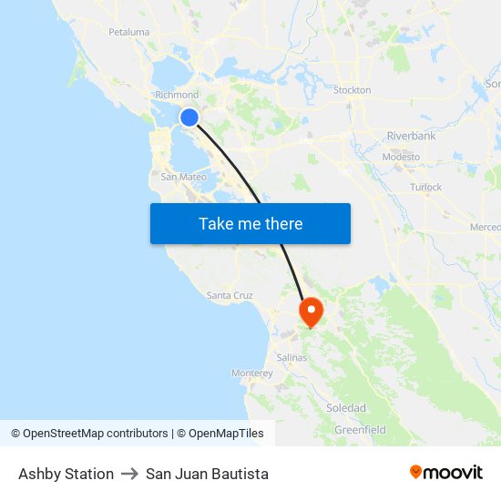 Ashby Station to San Juan Bautista map