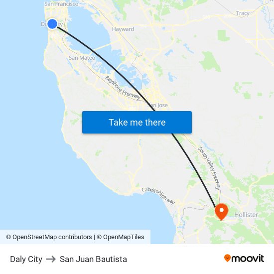 Daly City to San Juan Bautista map