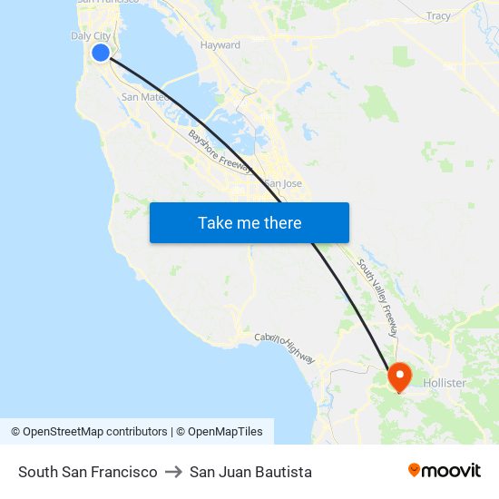 South San Francisco to San Juan Bautista map