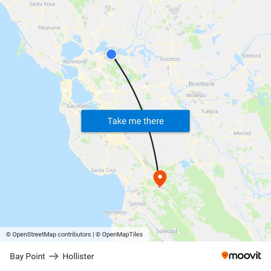 Bay Point to Hollister map