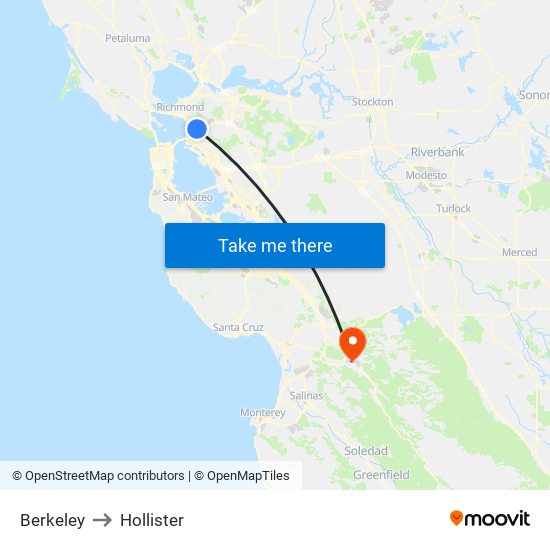Berkeley to Hollister map