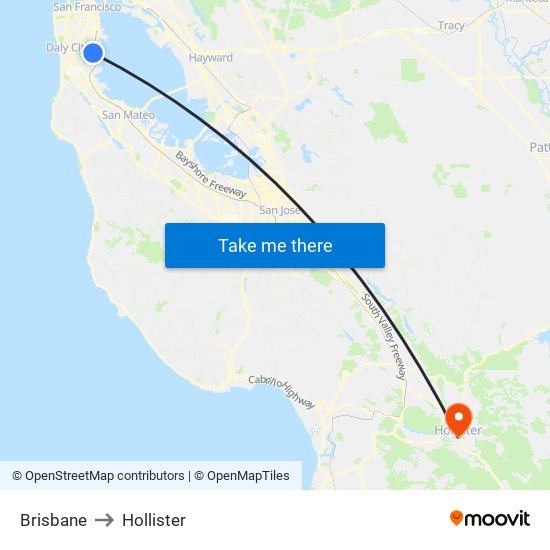 Brisbane to Hollister map
