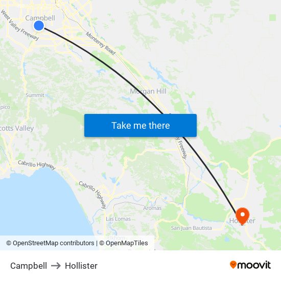 Campbell to Hollister map