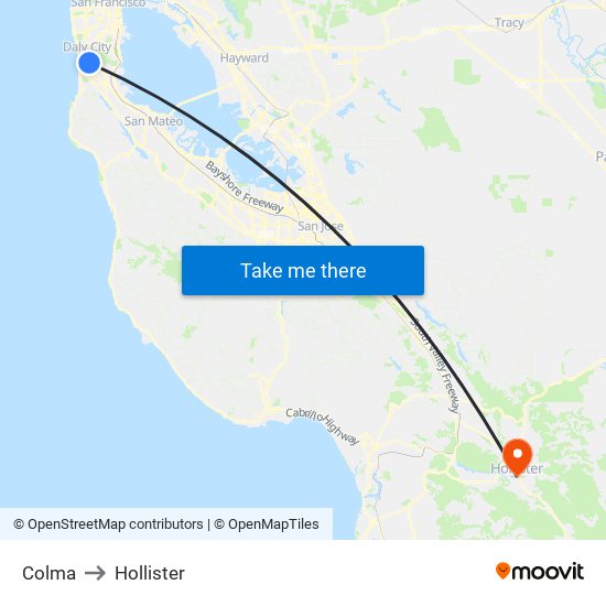 Colma to Hollister map