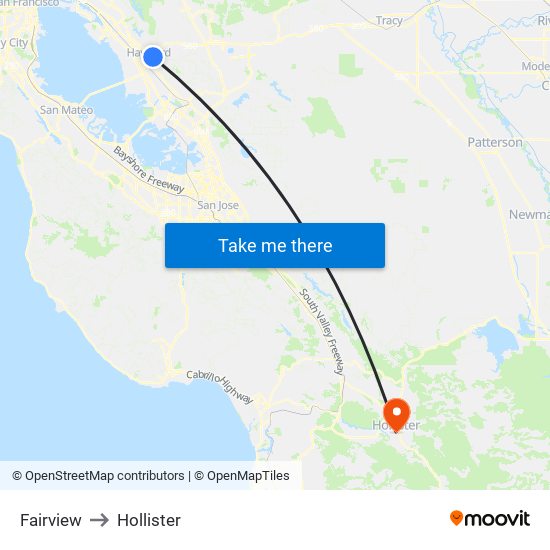 Fairview to Hollister map