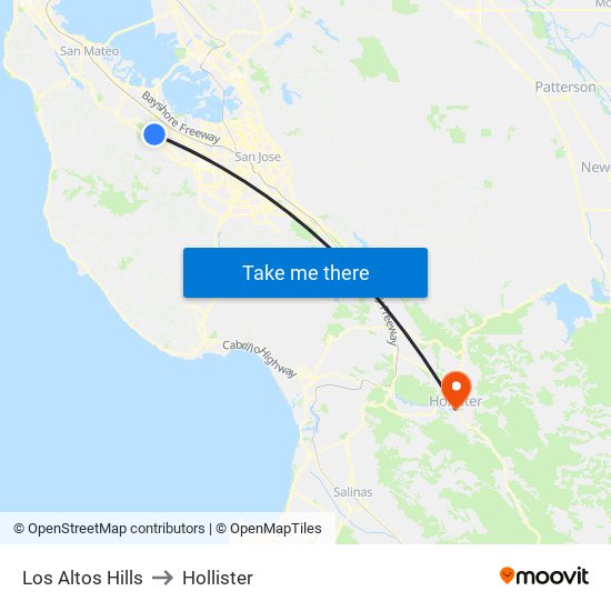 Los Altos Hills to Hollister map