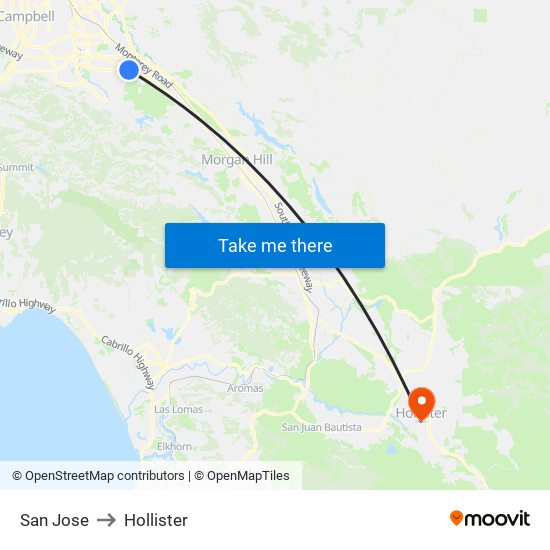 San Jose to Hollister map