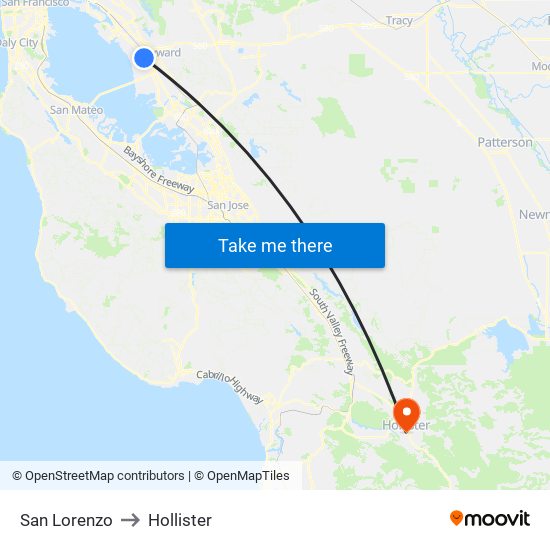 San Lorenzo to Hollister map