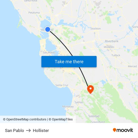 San Pablo to Hollister map