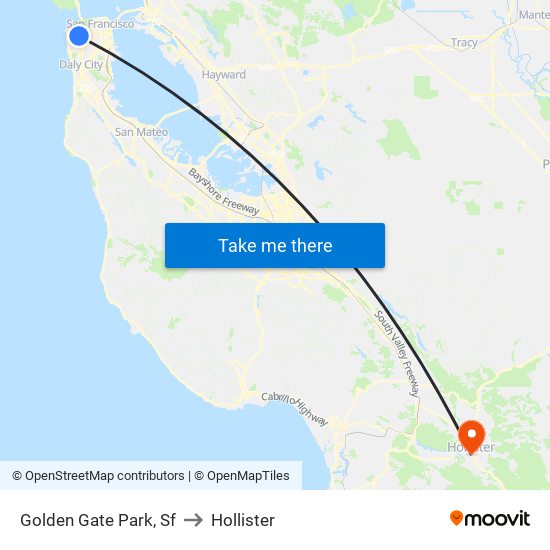 Golden Gate Park, Sf to Hollister map