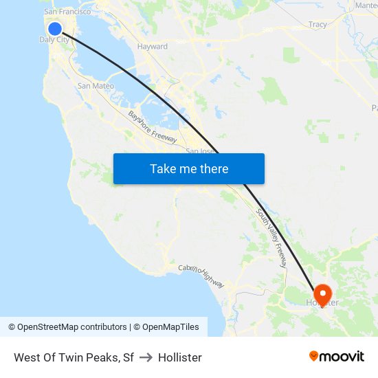 West Of Twin Peaks, Sf to Hollister map