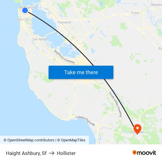 Haight Ashbury, Sf to Hollister map