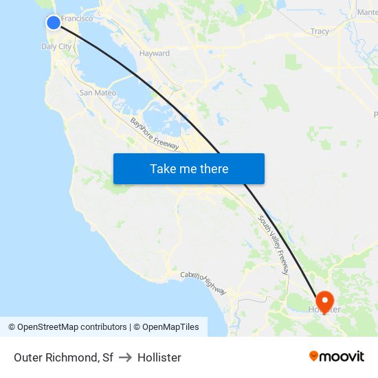 Outer Richmond, Sf to Hollister map