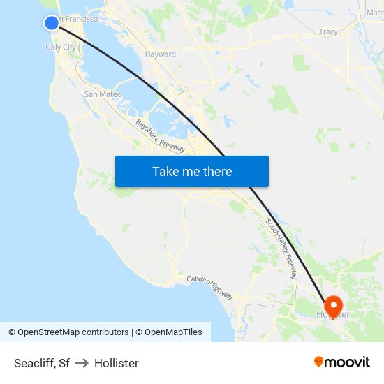 Seacliff, Sf to Hollister map