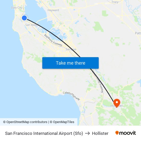 San Francisco International Airport (Sfo) to Hollister map