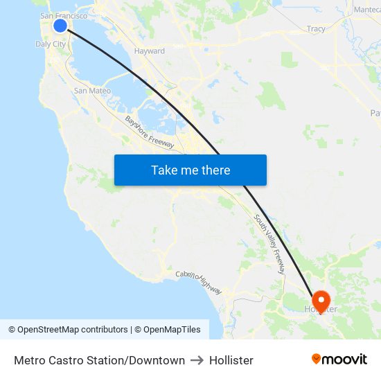Metro Castro Station/Downtown to Hollister map