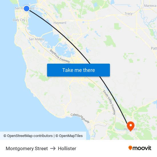 Montgomery Street to Hollister map