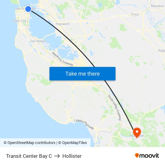 Transit Center Bay C to Hollister map