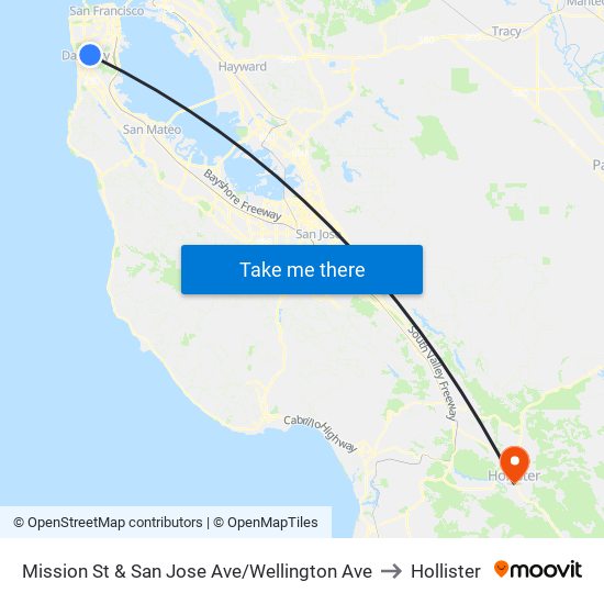 Mission St & San Jose Ave/Wellington Ave to Hollister map